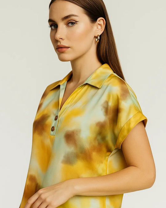 Camicia con scollo a v, colletto e bottoni in viscosa a fantasia DORABELLA PIU'