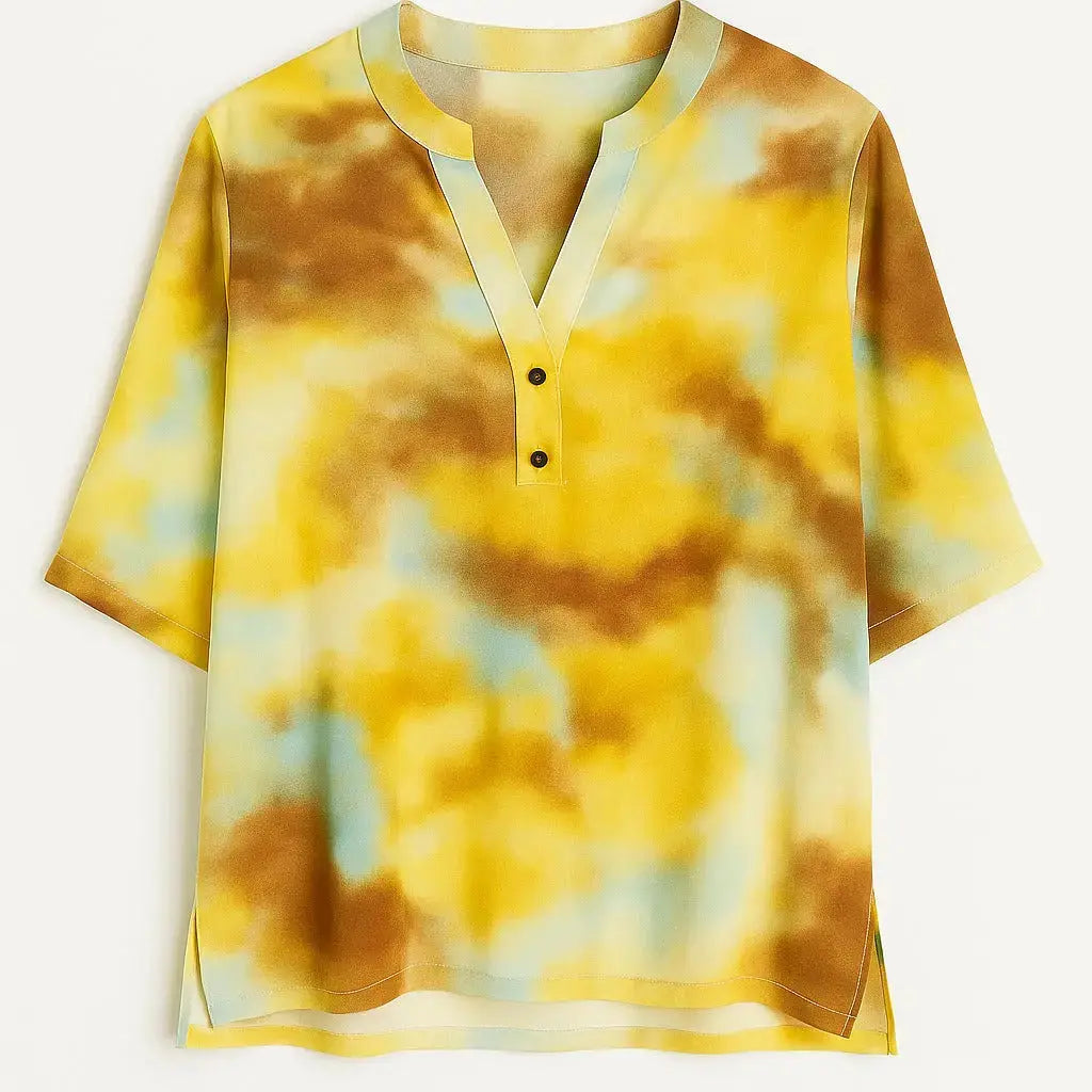 Camicia con scollo a v, colletto e bottoni in viscosa a fantasia DORABELLA PIU' 49-58-IT