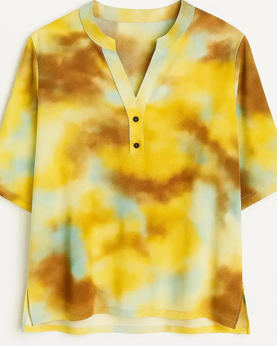 Camicia con scollo a v, colletto e bottoni in viscosa a fantasia DORABELLA PIU' 49-58-IT