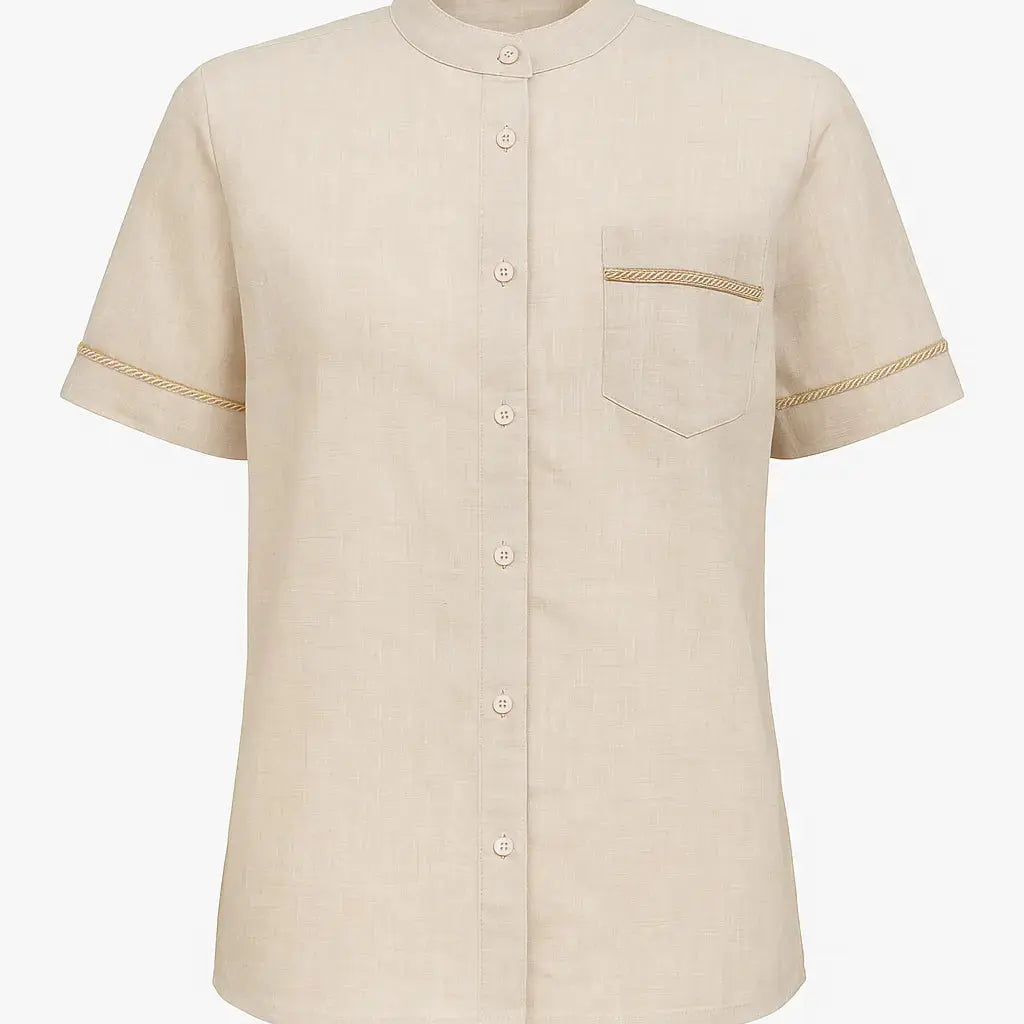 Camicia coreana con taschino  e passamaneria in 100% lino DORABELLA XL