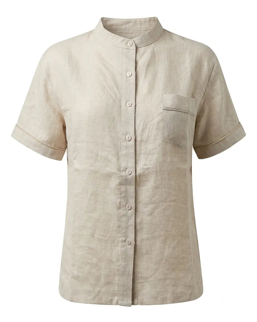 Camicia coreana con taschino  e passamaneria in 100% lino DORABELLA