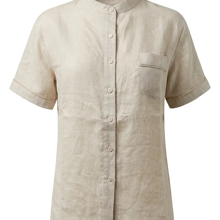 Camicia coreana con taschino  e passamaneria in 100% lino DORABELLA