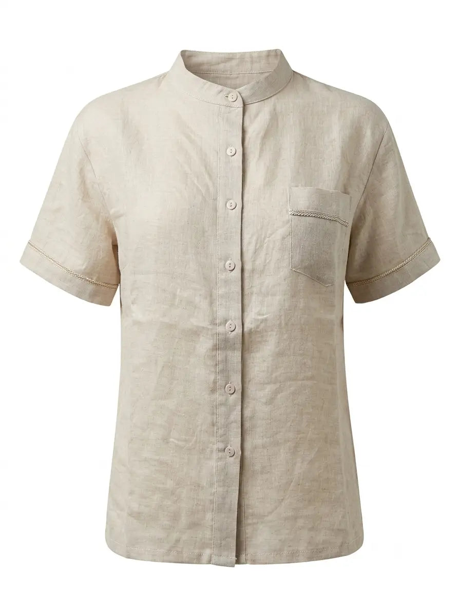 Camicia coreana con taschino  e passamaneria in 100% lino DORABELLA