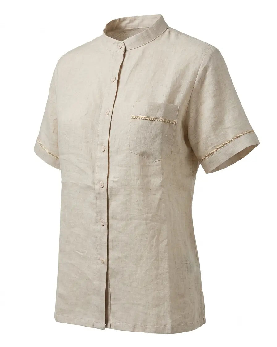 Camicia coreana con taschino  e passamaneria in 100% lino DORABELLA