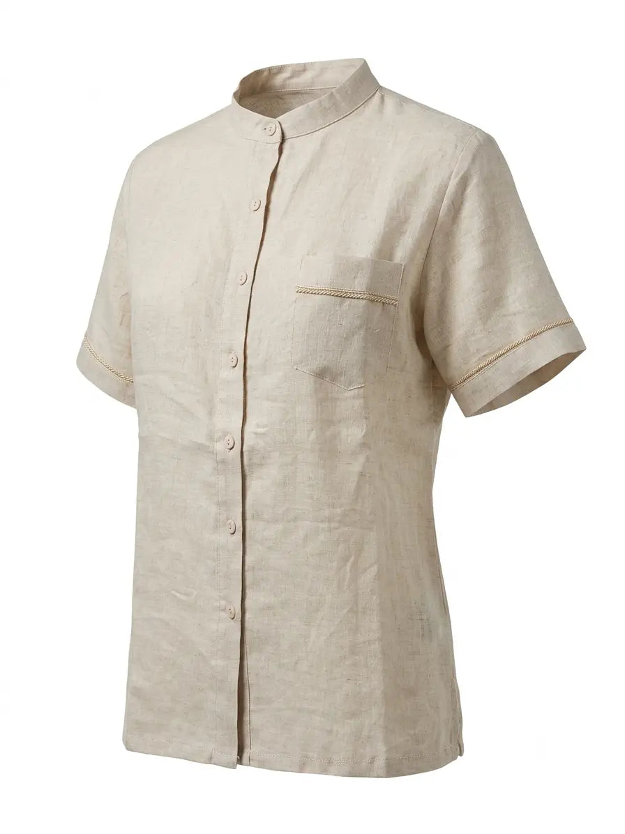 Camicia coreana con taschino  e passamaneria in 100% lino DORABELLA