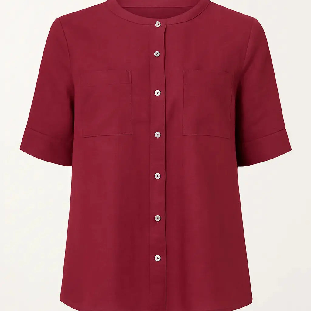 Camicia girocollo con tasche frontali in misto lino e viscosa DORABELLA Burgundy-XXL