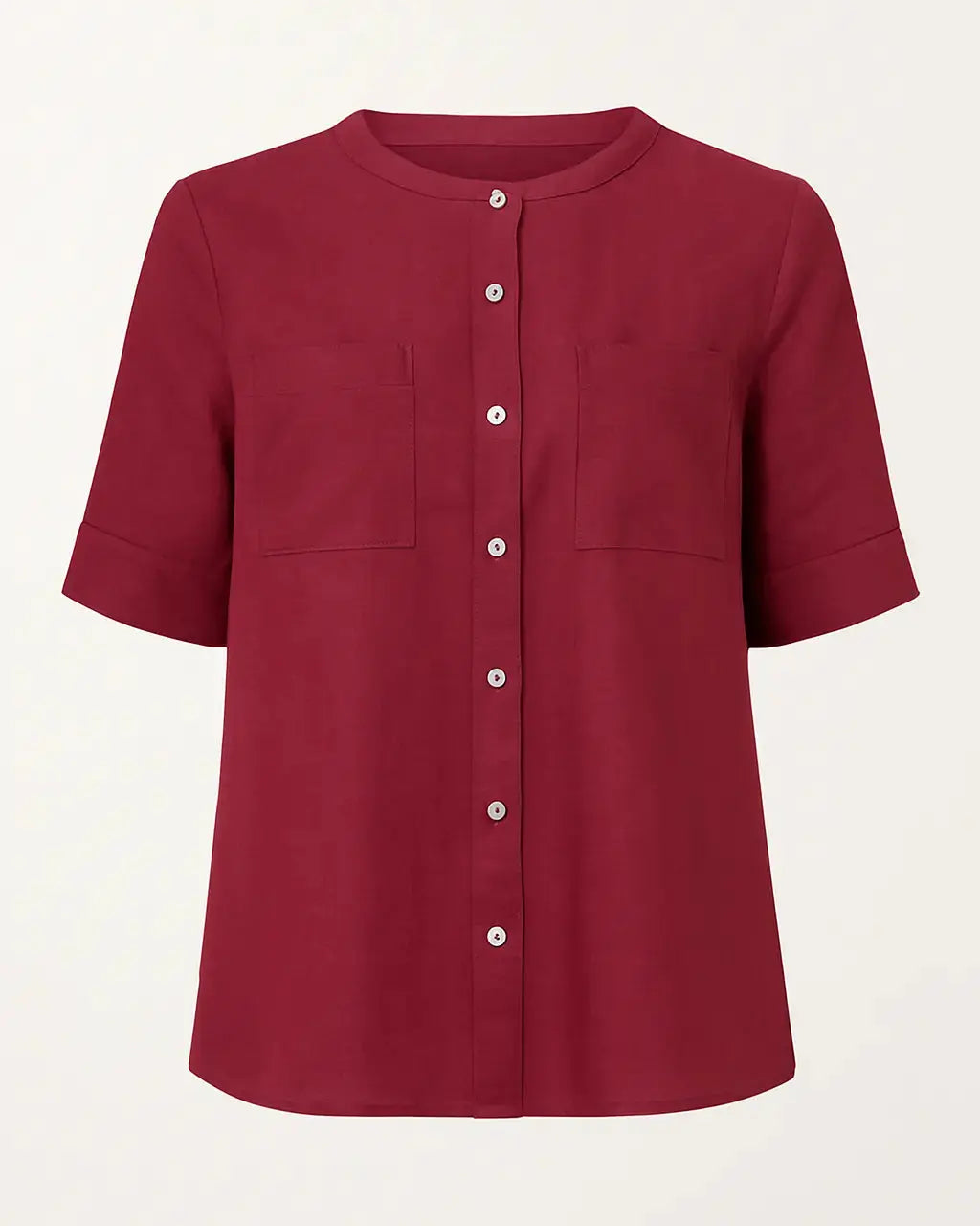 Camicia girocollo con tasche frontali in misto lino e viscosa DORABELLA Burgundy-XXL