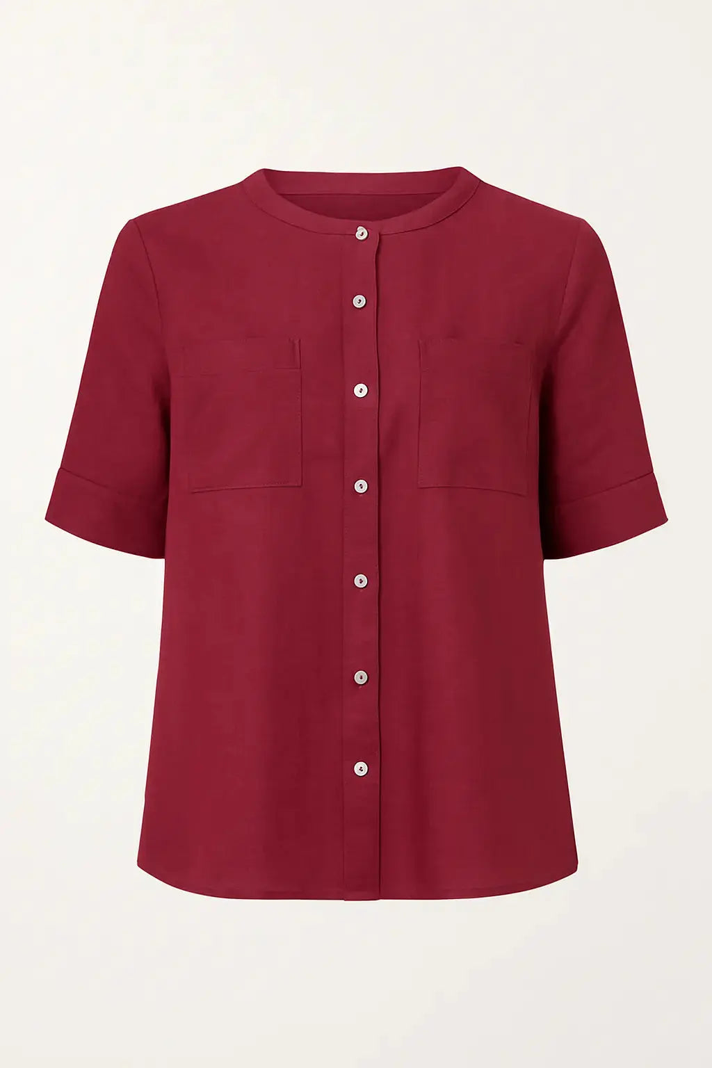 Camicia girocollo con tasche frontali in misto lino e viscosa DORABELLA Burgundy-XXL