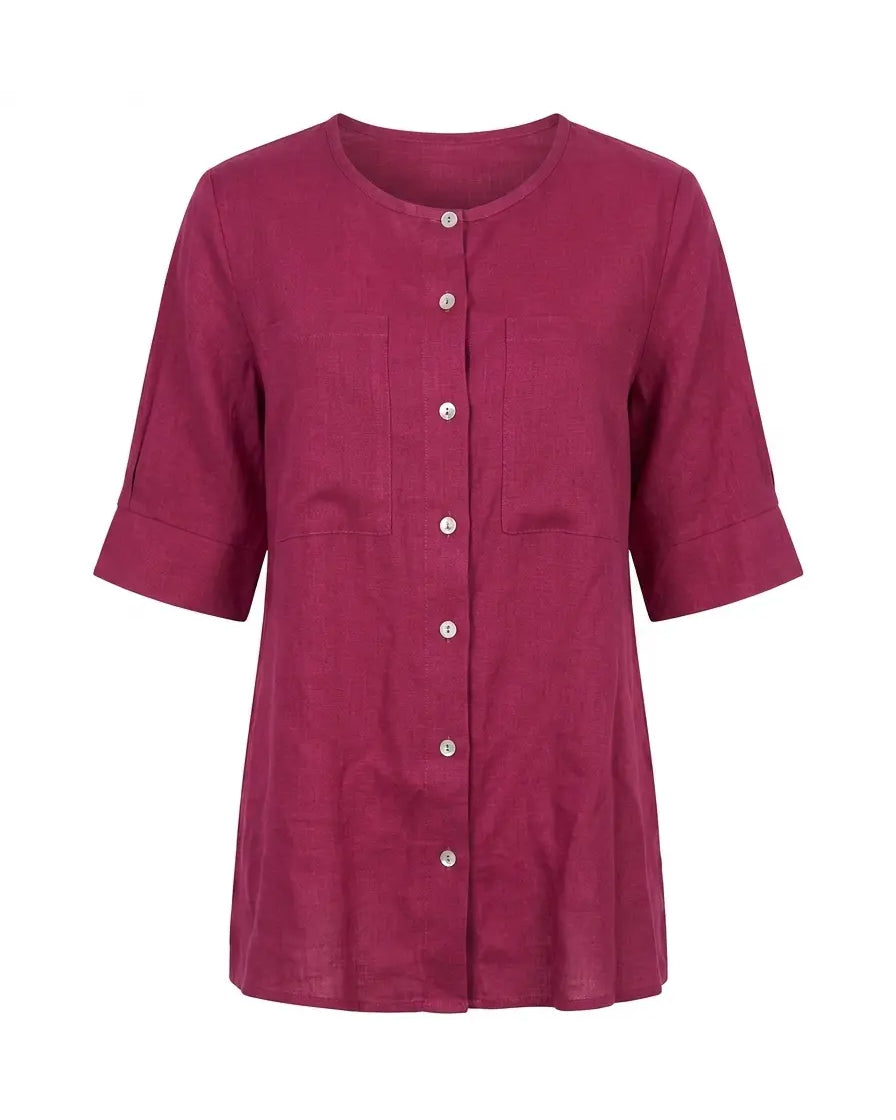 Camicia girocollo con tasche frontali in misto lino e viscosa DORABELLA