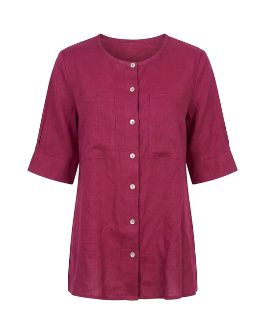 Camicia girocollo con tasche frontali in misto lino e viscosa DORABELLA