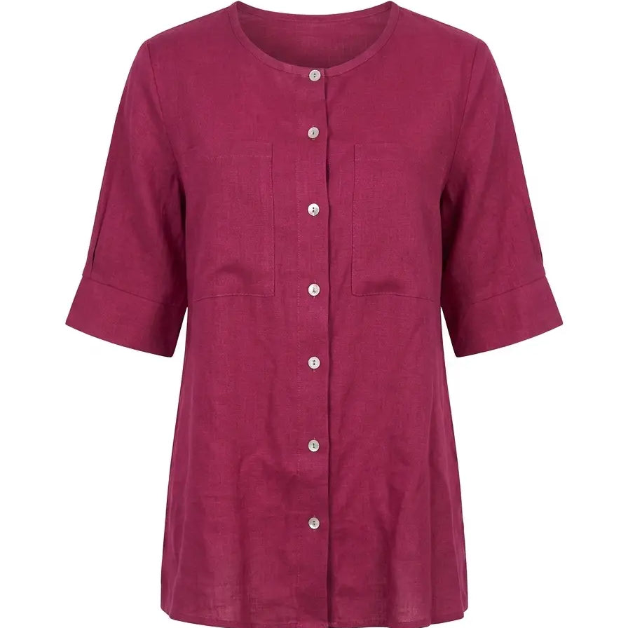 Camicia girocollo con tasche frontali in misto lino e viscosa DORABELLA