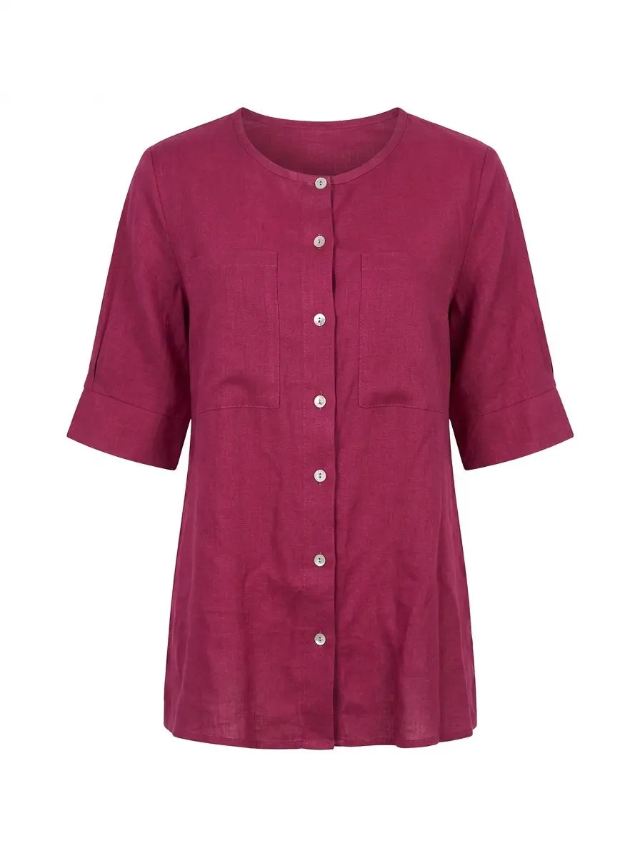 Camicia girocollo con tasche frontali in misto lino e viscosa DORABELLA