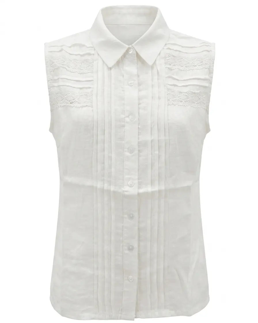 Camicia giromanica con colletto e trine in pizzo sul davanti DORABELLA