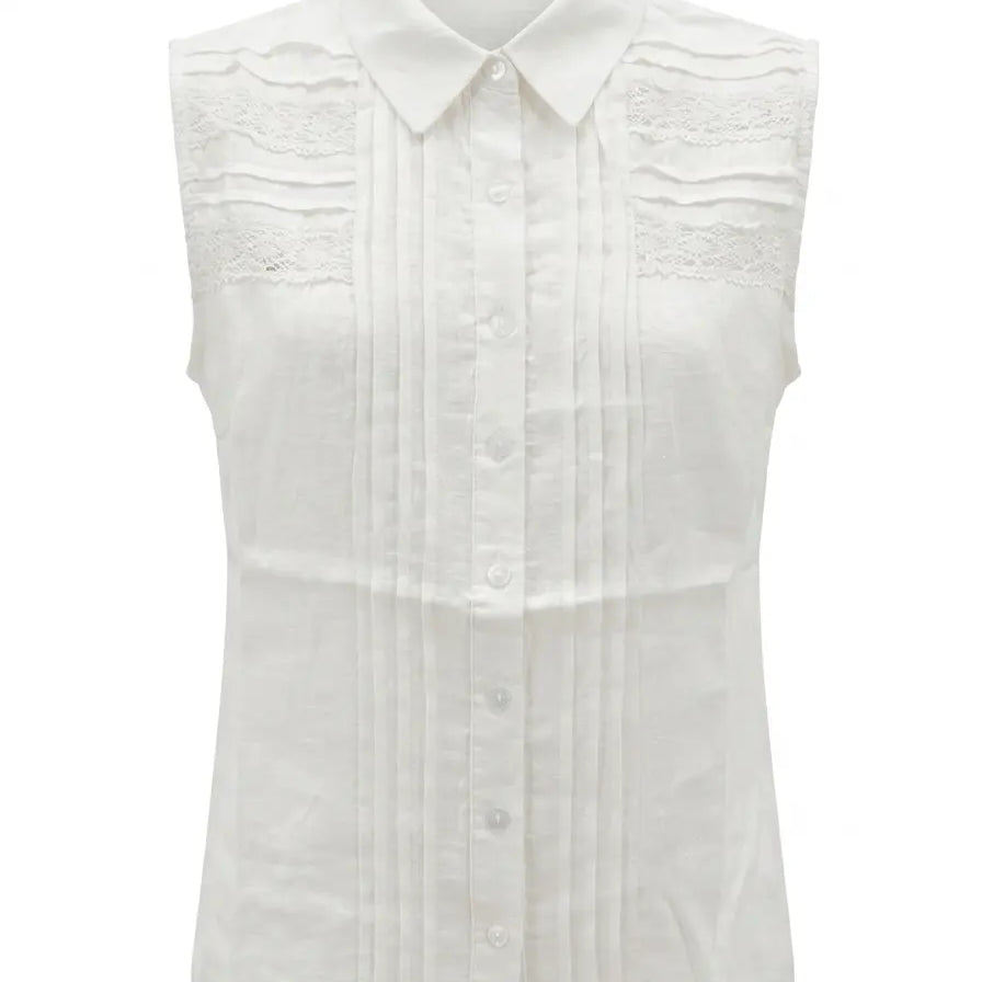 Camicia giromanica con colletto e trine in pizzo sul davanti DORABELLA