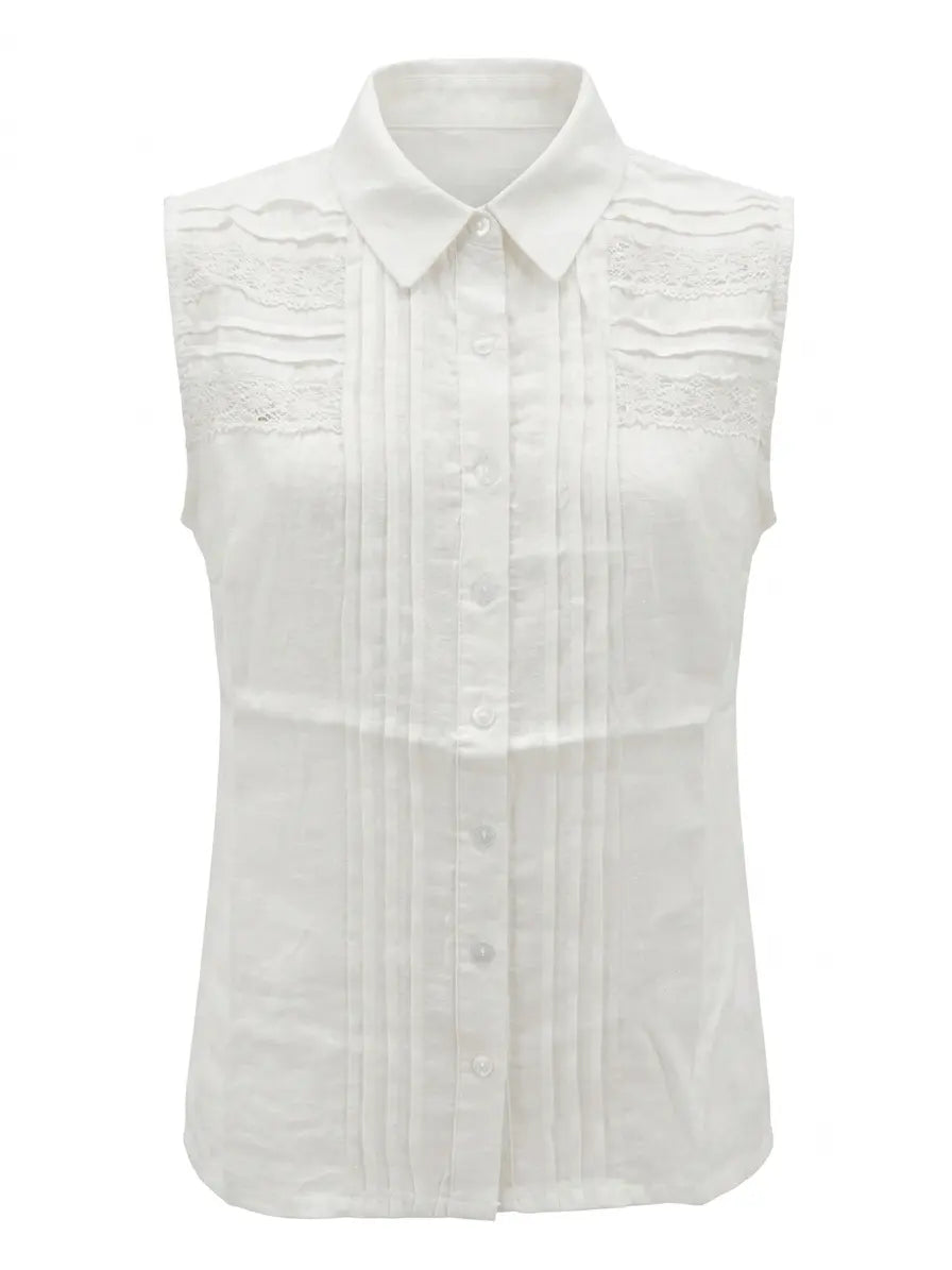 Camicia giromanica con colletto e trine in pizzo sul davanti DORABELLA