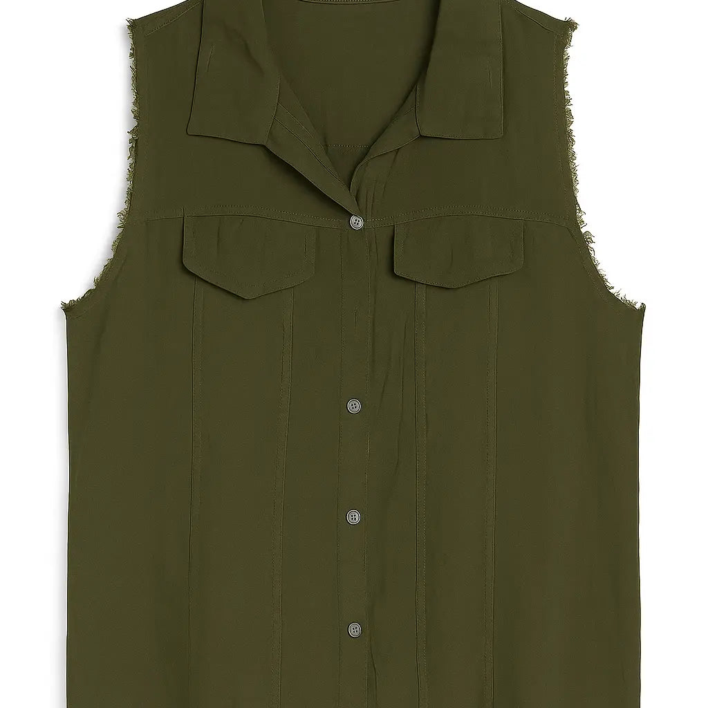 Camicia giromanica con pattine e orlo sfrangiato Unica by Dorabella Militare-Taglia-Unica-48-50-o-XL-XXL