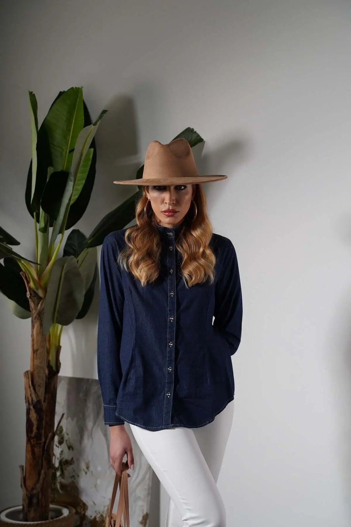 Camicia in chambray di cotone con colletto alla coreana DENIM DORABELLA