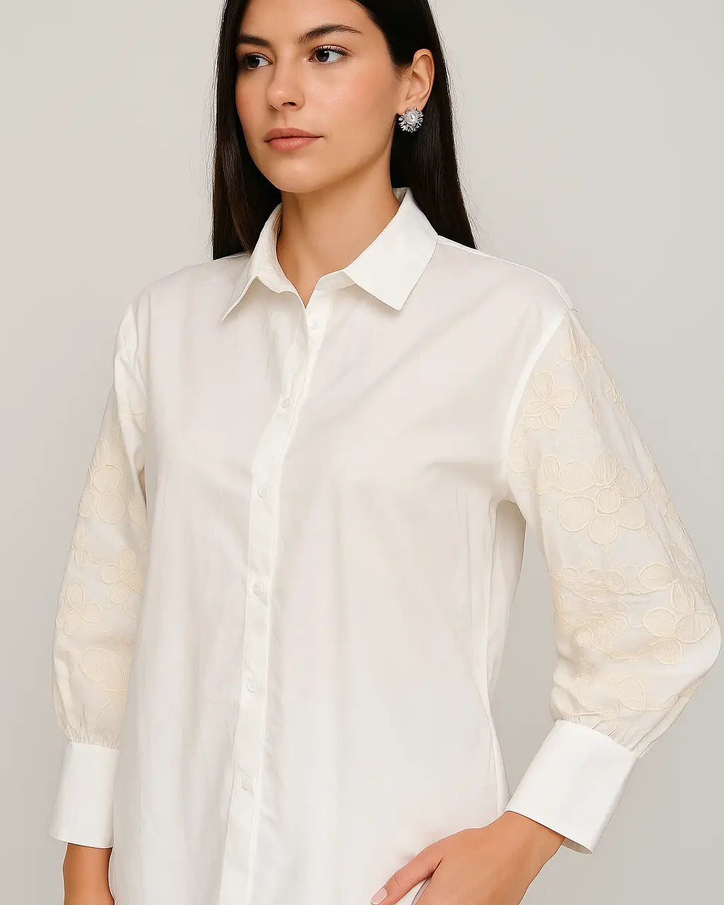 Camicia in cotone con maniche ricamate Unica by Dorabella