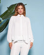 Camicia in crêpe tinta unita con colletto alla coreana e orlo asimmetrico BIANCO DORABELLA XXL