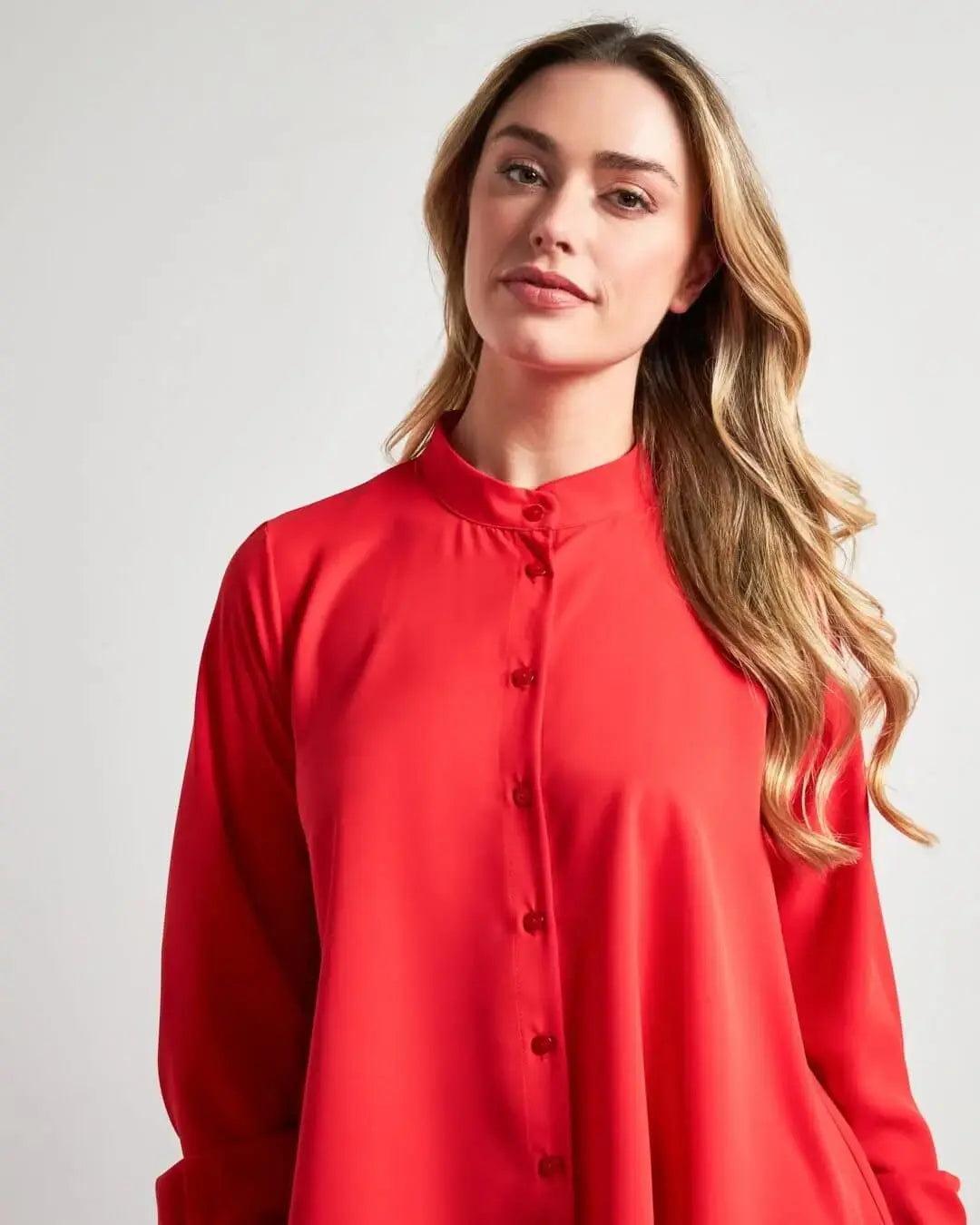 Camicia in crêpe tinta unita con colletto alla coreana e orlo asimmetrico PAPAVERO DORABELLA