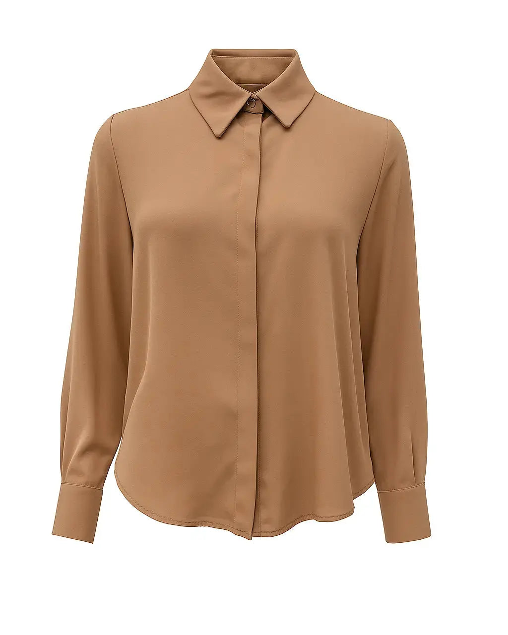 Camicia in georgette con colletto a maniche lunghe e abbottonatura nascosta Unica by Dorabella Beige-Taglia-unica-44-46-o-M-L