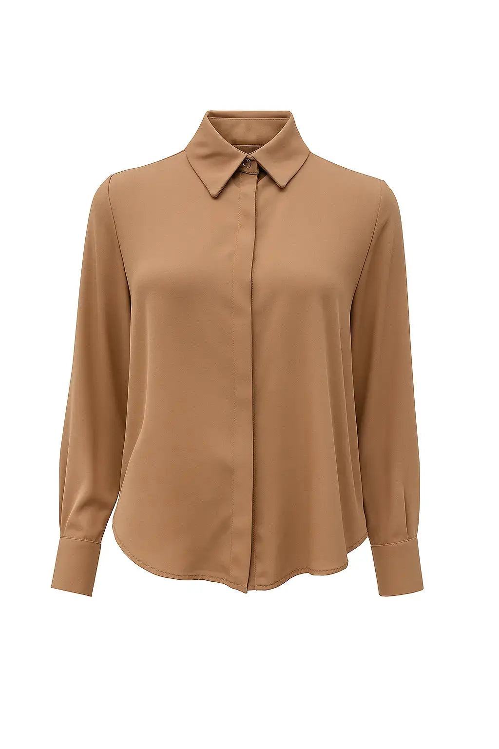 Camicia in georgette con colletto a maniche lunghe e abbottonatura nascosta Unica by Dorabella Beige-Taglia-unica-44-46-o-M-L