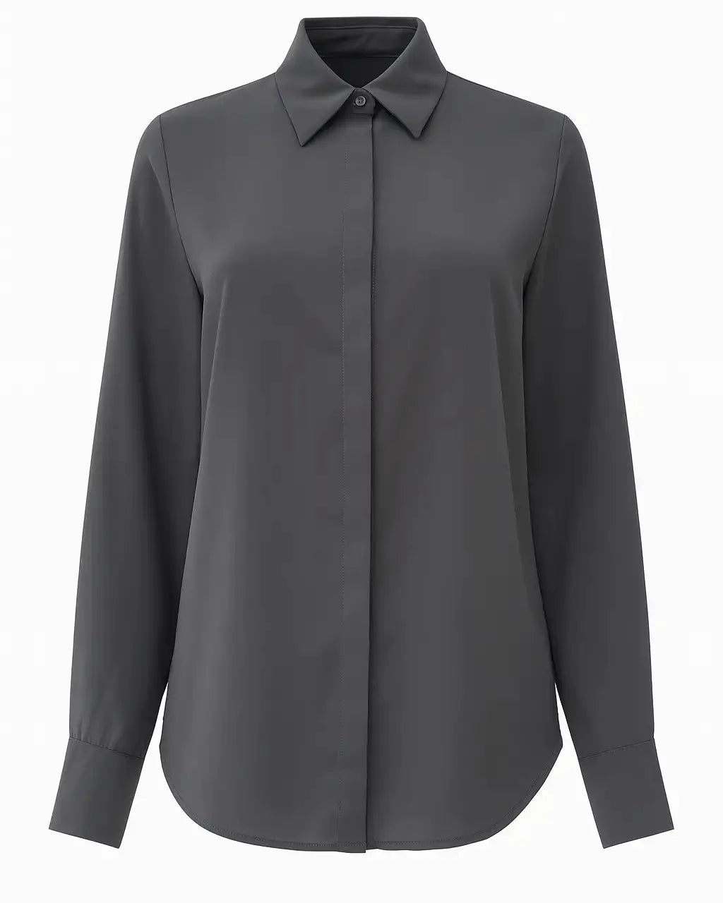 Camicia in georgette con colletto a maniche lunghe e abbottonatura nascosta Unica by Dorabella Grigio-Taglia-unica-44-46-o-M-L