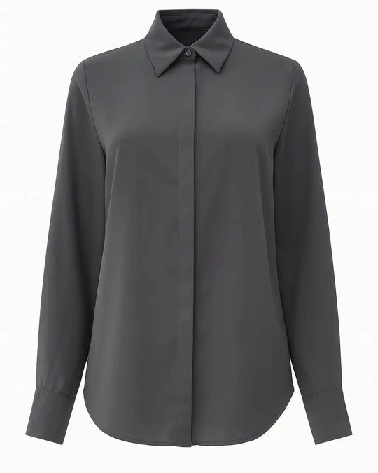 Camicia in georgette con colletto a maniche lunghe e abbottonatura nascosta Unica by Dorabella Grigio-Taglia-unica-44-46-o-M-L
