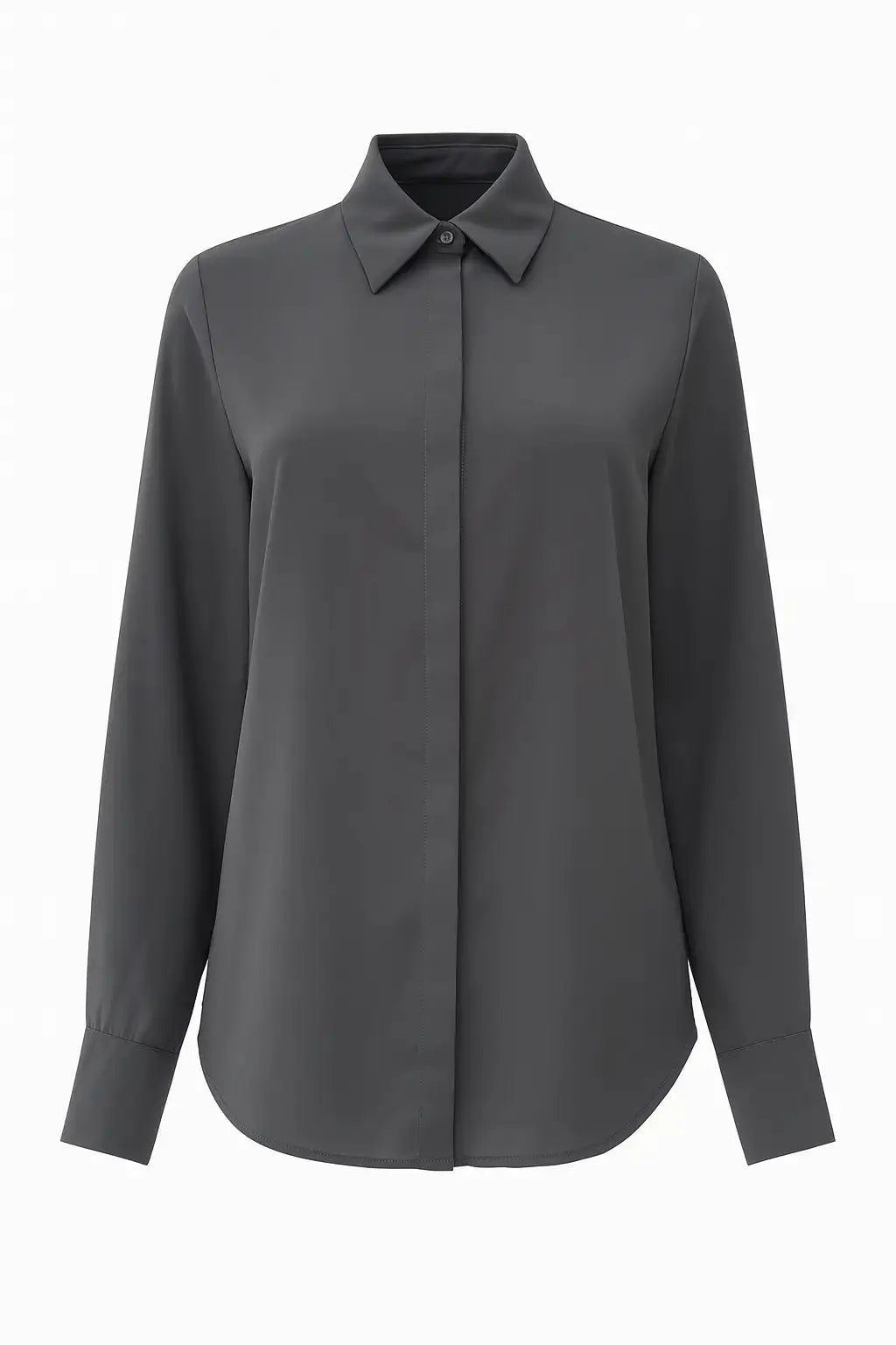 Camicia in georgette con colletto a maniche lunghe e abbottonatura nascosta Unica by Dorabella Grigio-Taglia-unica-44-46-o-M-L
