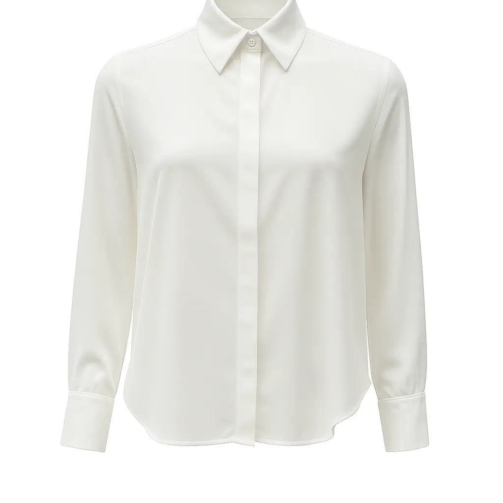 Camicia in georgette con colletto a maniche lunghe e abbottonatura nascosta Unica by Dorabella Bianco-Taglia-unica-44-46-o-M-L