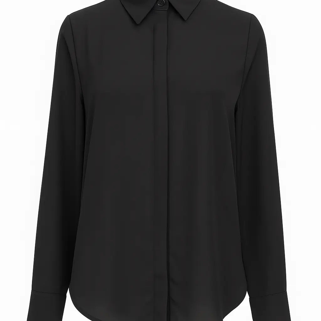 Camicia in georgette con colletto a maniche lunghe e abbottonatura nascosta Unica by Dorabella Nero-Taglia-unica-44-46-o-M-L