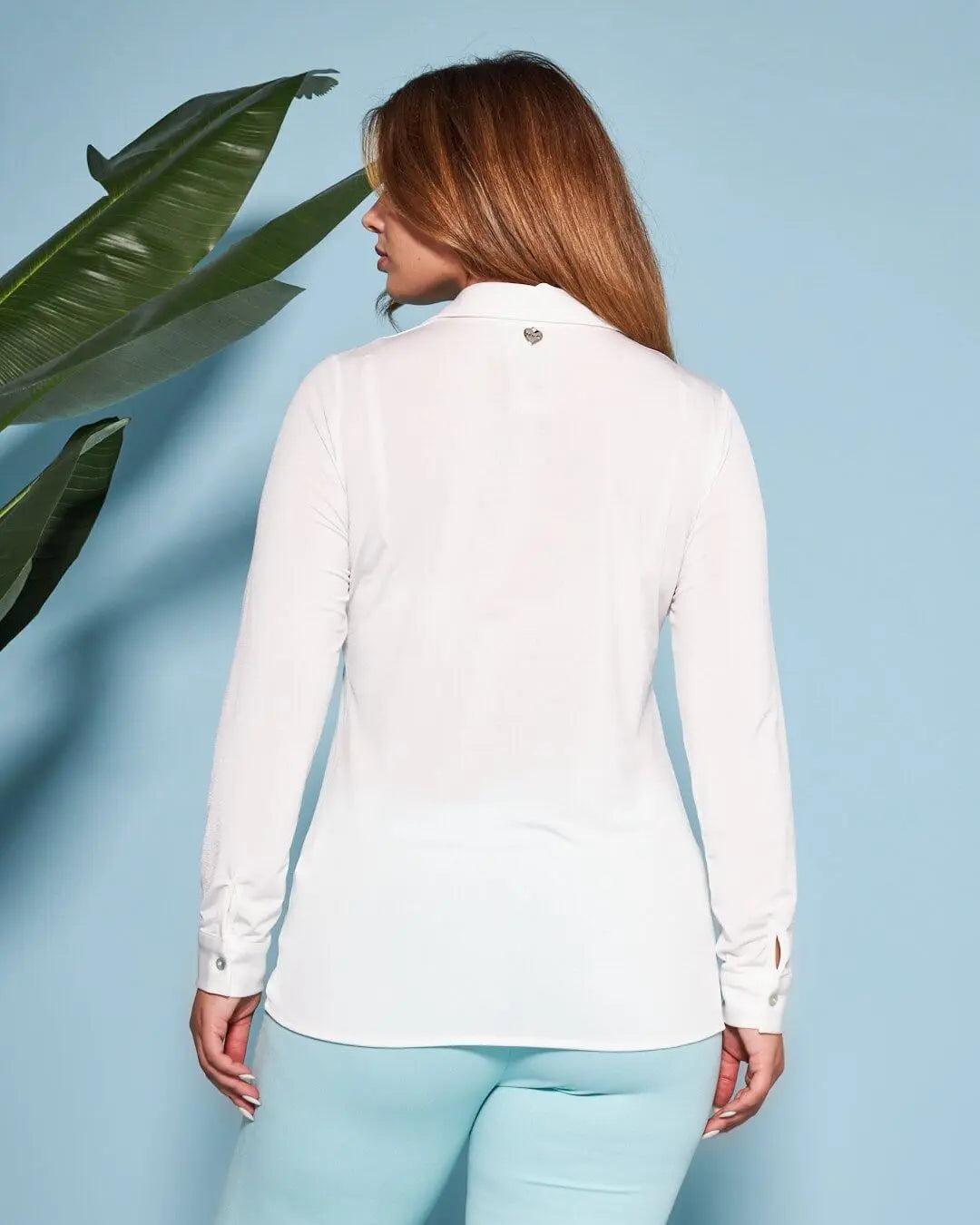 Camicia in jersey elasticizzato tinta unita con maniche a tre quarti. BIANCO DORABELLA