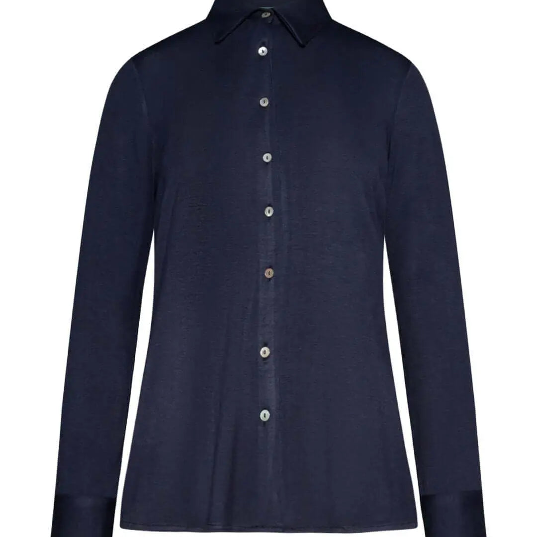 Camicia in jersey elasticizzato tinta unita con maniche a tre quarti. BLU DORABELLA 3XL