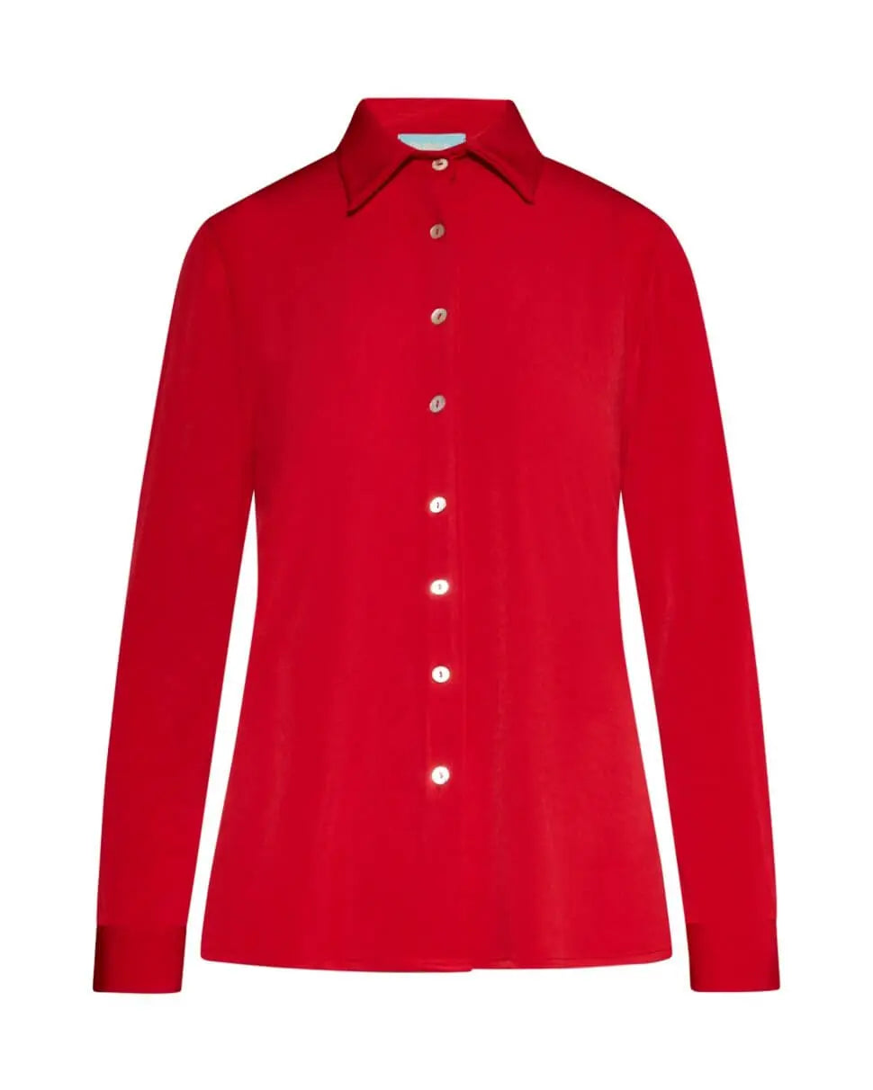 Camicia in jersey elasticizzato tinta unita con maniche a tre quarti. ROSSO DORABELLA 3XL