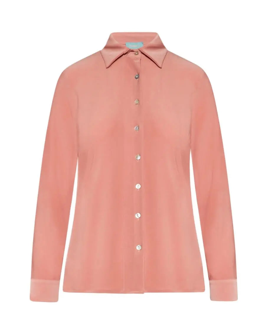 Camicia in jersey elasticizzato tinta unita con maniche a tre quarti. SALMONE DORABELLA 3XL