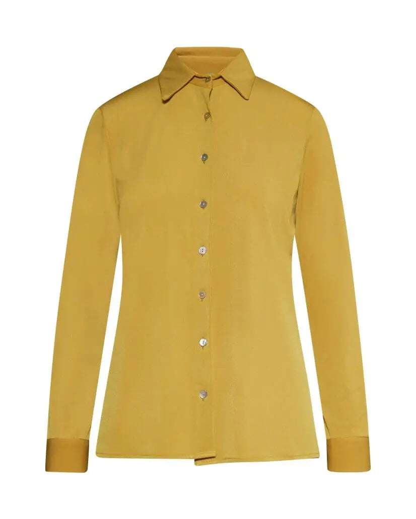 Camicia in jersey elasticizzato tinta unita con maniche a tre quarti. SENAPE DORABELLA 3XL