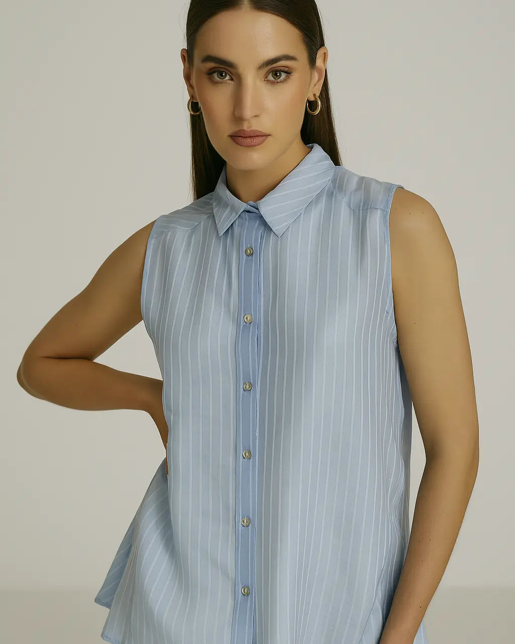 Camicia in mussola rigata a giromanica con godet laterali DORABELLA