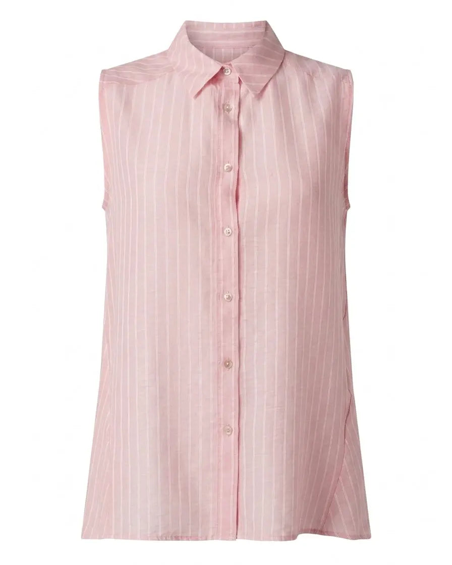 Camicia in mussola rigata a giromanica con godet laterali DORABELLA