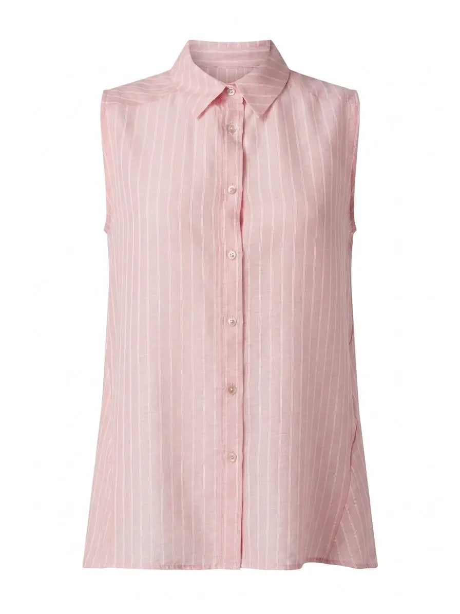 Camicia in mussola rigata a giromanica con godet laterali DORABELLA