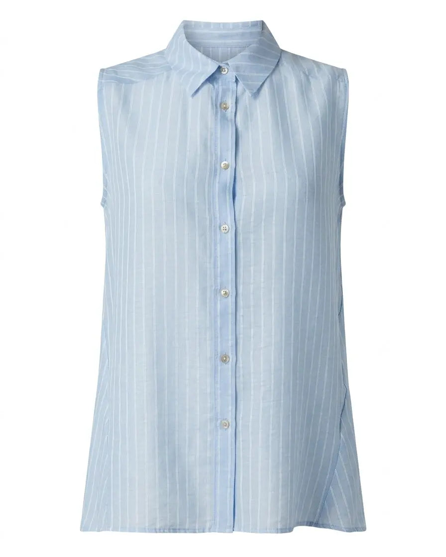 Camicia in mussola rigata a giromanica con godet laterali DORABELLA