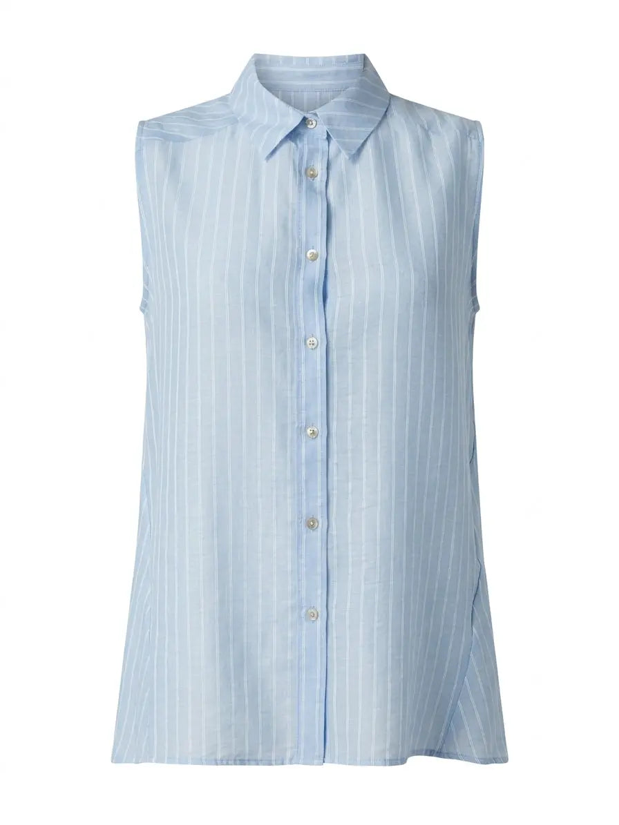 Camicia in mussola rigata a giromanica con godet laterali DORABELLA