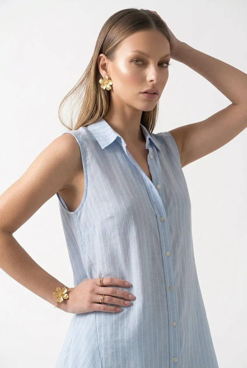 Camicia in mussola rigata a giromanica con godet laterali DORABELLA
