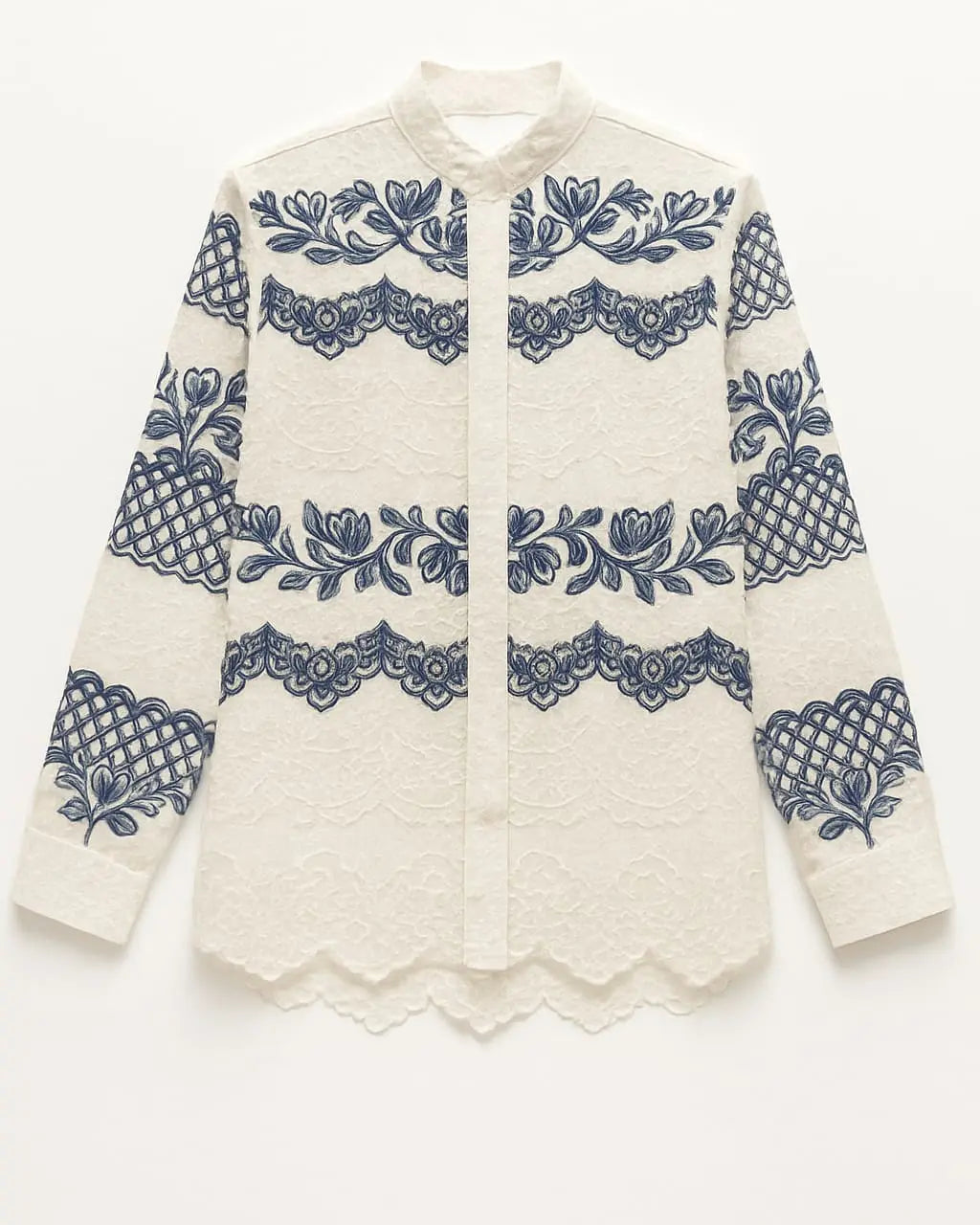 Camicia in organza con ricami blu navy Unica by Dorabella Bianco-Taglia-Unica-Fino-alla-46