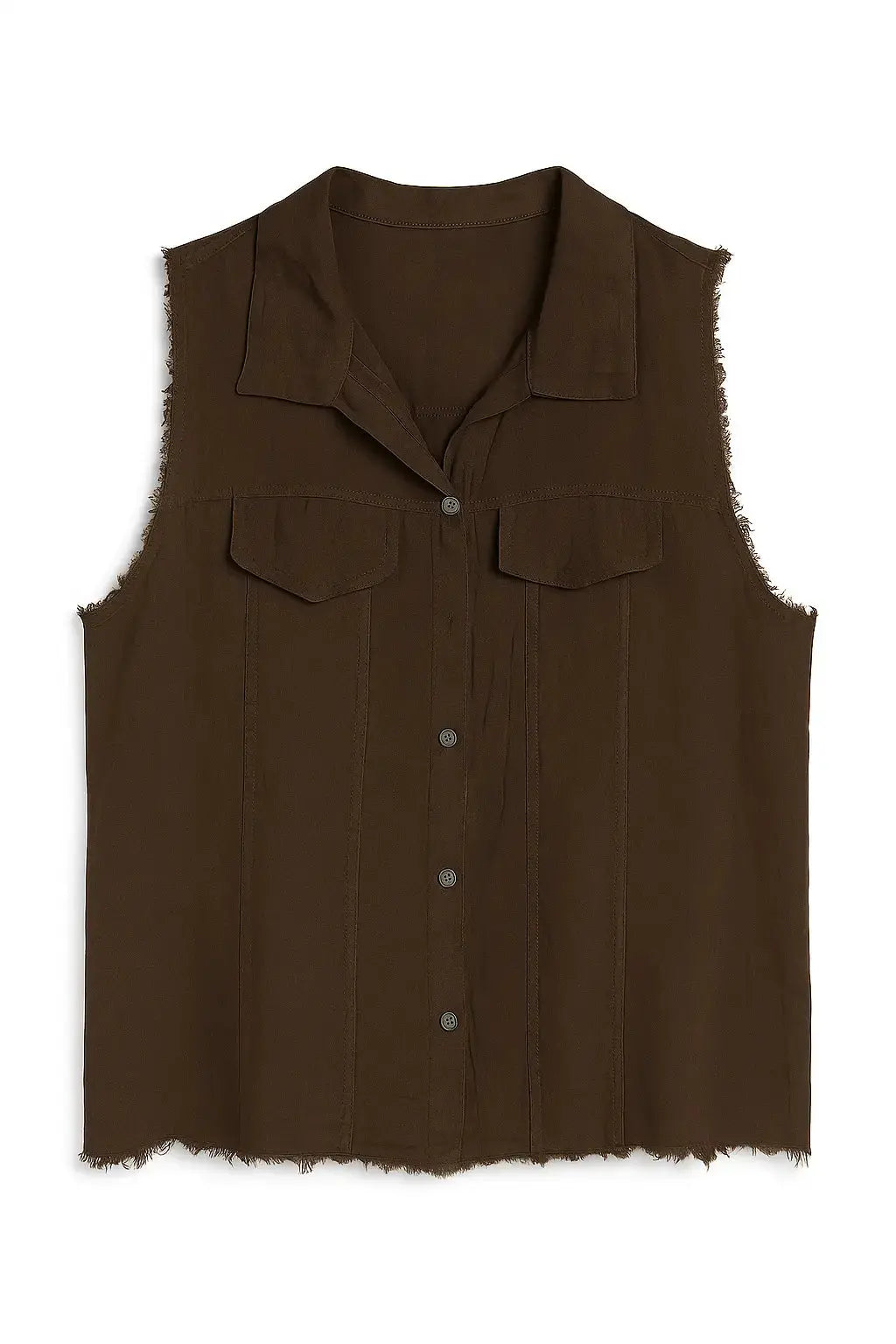 Camicia giromanica con pattine e orlo sfrangiato Unica by Dorabella Moro-Taglia-Unica-48-50-o-XL-XXL