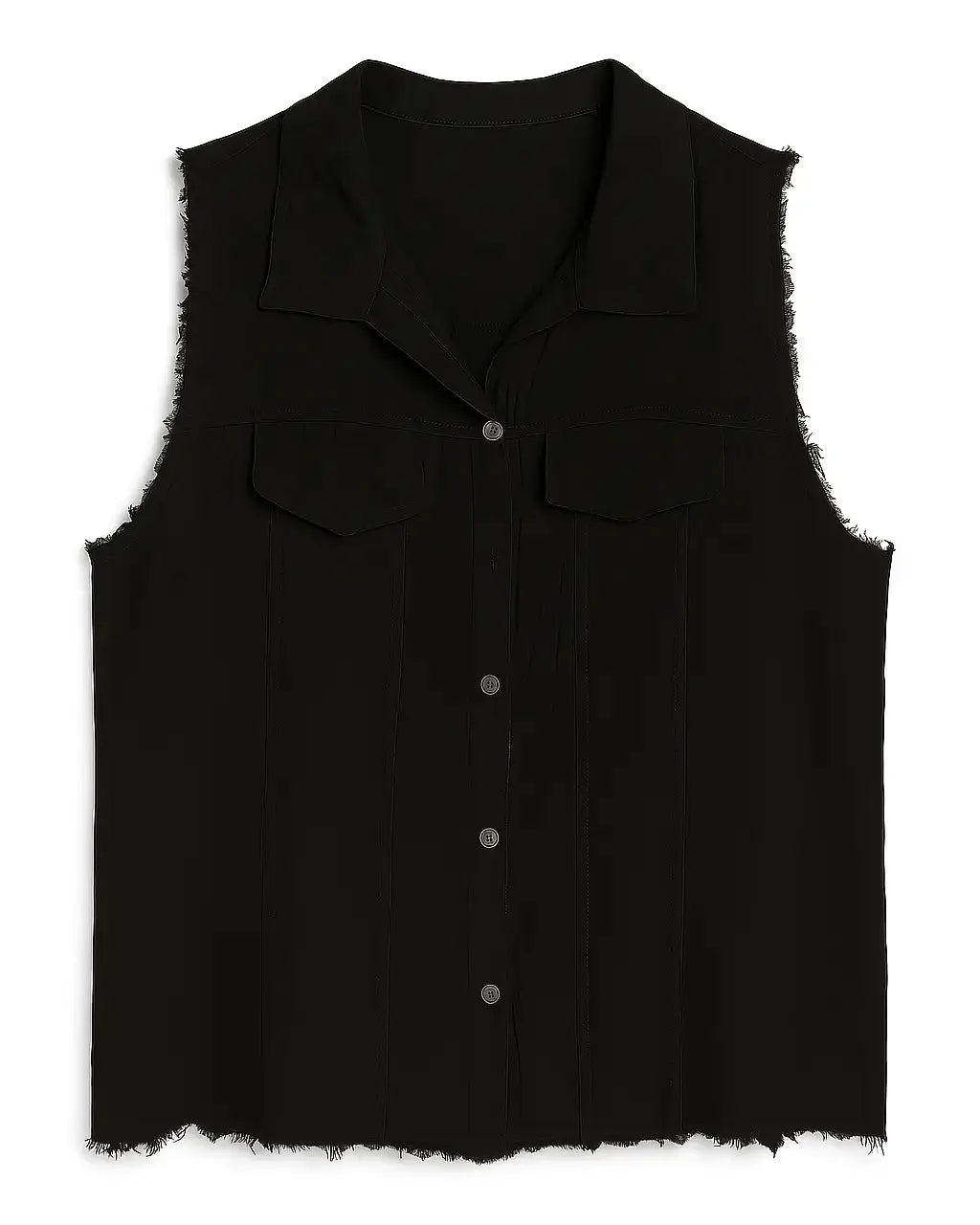 Camicia giromanica con pattine e orlo sfrangiato Unica by Dorabella Nero-Taglia-Unica-48-50-o-XL-XXL