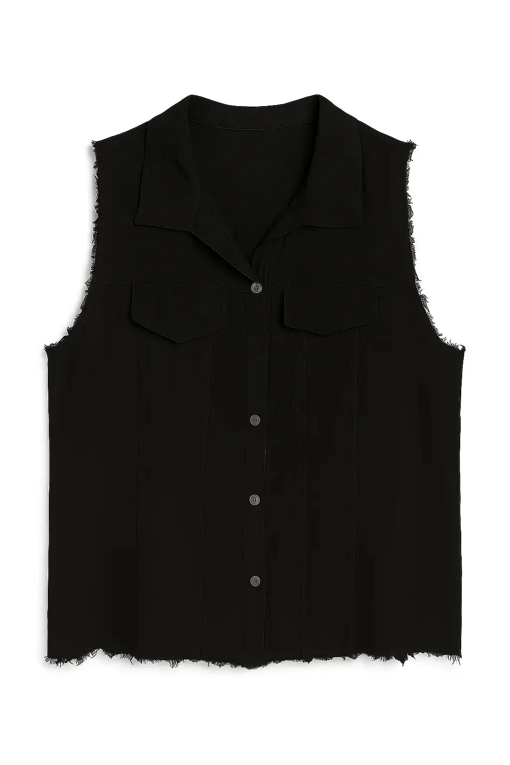 Camicia giromanica con pattine e orlo sfrangiato Unica by Dorabella Nero-Taglia-Unica-48-50-o-XL-XXL