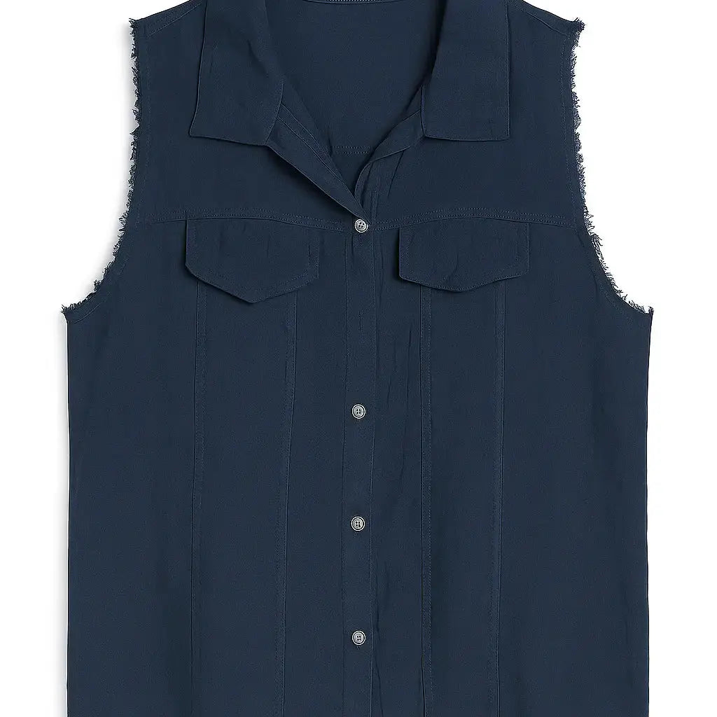 Camicia giromanica con pattine e orlo sfrangiato Unica by Dorabella Deep-Blue-Navy-Taglia-Unica-48-50-o-XL-XXL