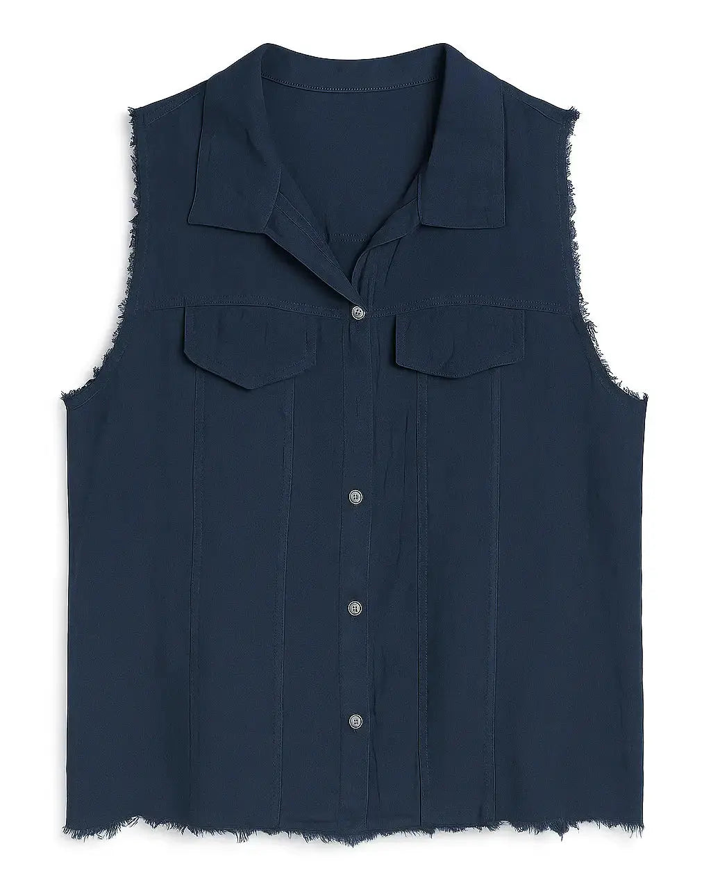 Camicia giromanica con pattine e orlo sfrangiato Unica by Dorabella Deep-Blue-Navy-Taglia-Unica-48-50-o-XL-XXL