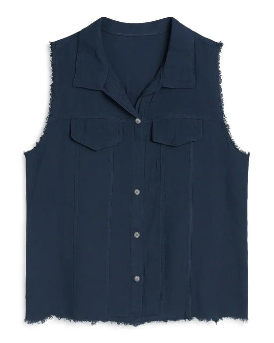Camicia giromanica con pattine e orlo sfrangiato Unica by Dorabella Deep-Blue-Navy-Taglia-Unica-48-50-o-XL-XXL
