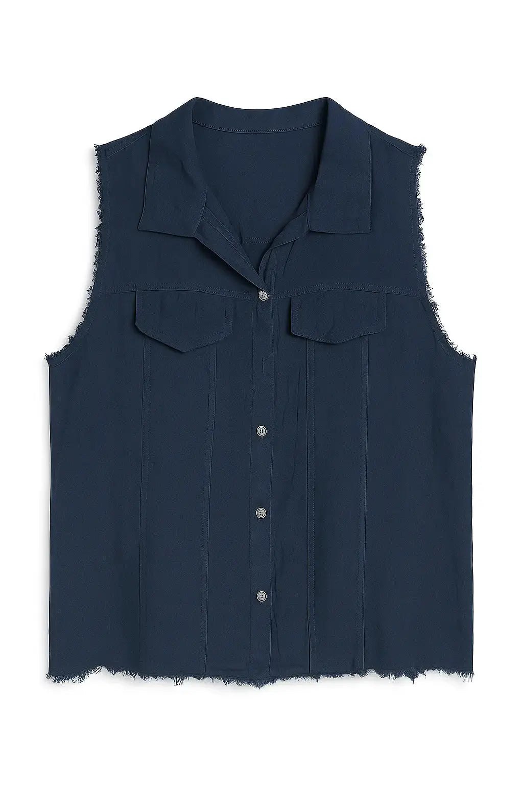 Camicia giromanica con pattine e orlo sfrangiato Unica by Dorabella Deep-Blue-Navy-Taglia-Unica-48-50-o-XL-XXL